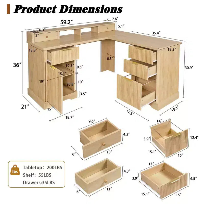 Bureau de direction 59, bureau d'angle à domicile avec station de charge, bureau d'ordinateur en bois pour l'étude, table de conférence pour le salon