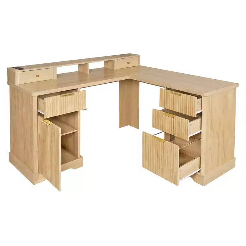 Bureau de direction 59, bureau d'angle à domicile avec station de charge, bureau d'ordinateur en bois pour l'étude, table de conférence pour le salon