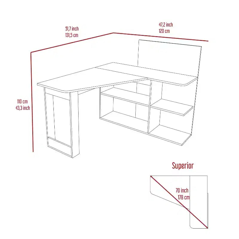 Bureau d'ordinateur TUYOHW, bureau en forme de L avec quatre étagères, bureau d'angle avec plusieurs niveaux d'étagères ouvertes, espace de travail étendu pour le bureau à domicile, l'étude