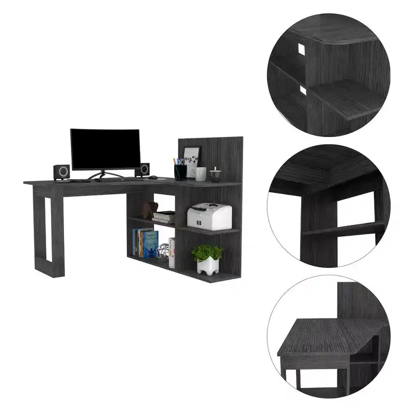 Bureau d'ordinateur TUYOHW, bureau en forme de L avec quatre étagères, bureau d'angle avec plusieurs niveaux d'étagères ouvertes, espace de travail étendu pour le bureau à domicile, l'étude