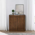 JVNOXK 31-inch Medieval-Style Sideboard with Two Sliding Doors and Solid Wood Trim, Suitable for Living Rooms and Kitchens, Walnut Finish