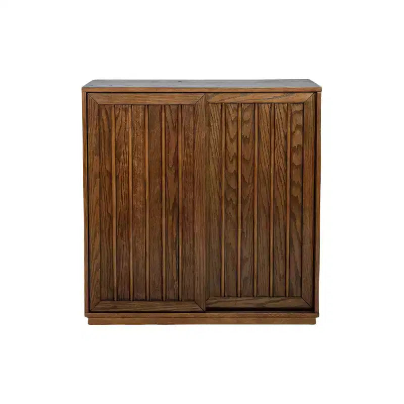 JVNOXK Buffet de style médiéval de 31 pouces avec deux portes coulissantes et garniture en bois massif, convient aux salons et cuisines, finition noyer