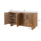 JVNOXK Buffet moderne à 4 portes en MDF et placage de frêne, doté de poignées métalliques et de finitions naturelles, parfait pour les salles à manger