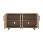 JVNOXK Buffet moderne à 4 portes en MDF et placage de frêne, doté de poignées métalliques et de finitions naturelles, parfait pour les salles à manger