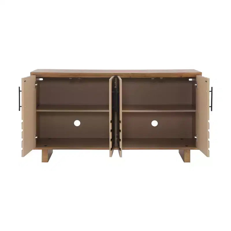 JVNOXK Buffet moderne à 4 portes en MDF et placage de frêne, doté de poignées métalliques et de finitions naturelles, parfait pour les salles à manger
