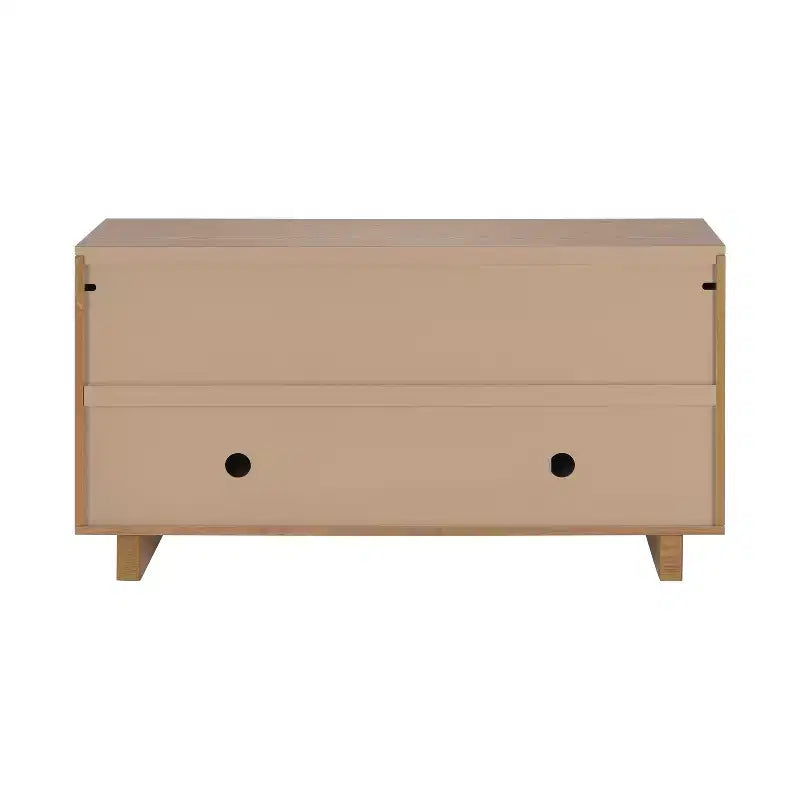 JVNOXK Buffet moderne à 4 portes en MDF et placage de frêne, doté de poignées métalliques et de finitions naturelles, parfait pour les salles à manger