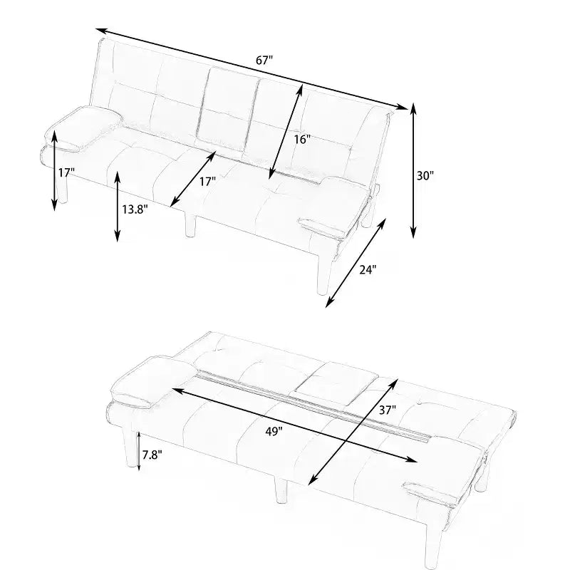 TUYOHW Canapé-lit convertible, canapé-lit futon moderne 67" avec porte-gobelet, canapé-lit pour petits espaces, appartements et bureaux