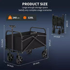 Chariot utilitaire pliable avec roues tout-terrain et poignée réglable – Capacité de 109 kg pour le shopping, le camping et le jardin – Noir