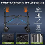Chariot utilitaire pliable avec roues tout-terrain et poignée réglable – Capacité de 109 kg pour le shopping, le camping et le jardin – Noir
