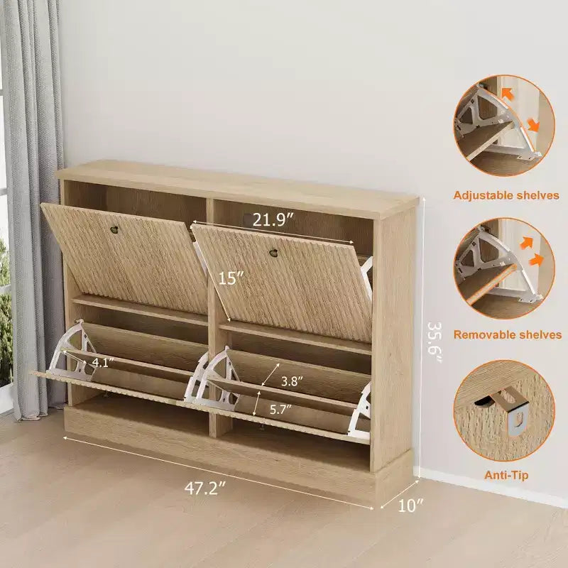 Meuble à chaussures avec 4 tiroirs basculants, organisateur de chaussures moderne et étroit avec étagères réglables, meuble à chaussures pour entrée, salon, couloir