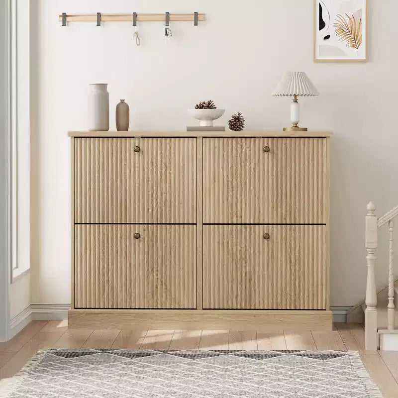 Meuble à chaussures avec 4 tiroirs basculants, organisateur de chaussures moderne et étroit avec étagères réglables, meuble à chaussures pour entrée, salon, couloir