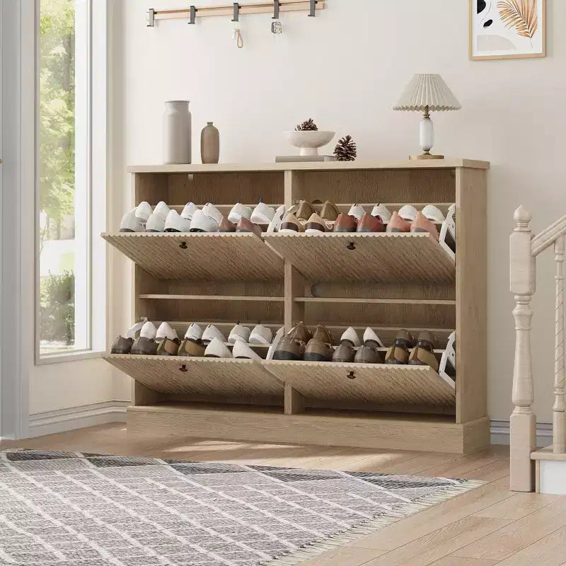 Meuble à chaussures avec 4 tiroirs basculants, organisateur de chaussures moderne et étroit avec étagères réglables, meuble à chaussures pour entrée, salon, couloir