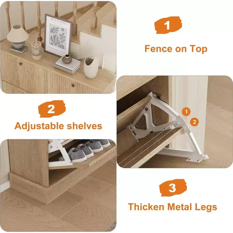 Meuble à chaussures avec 4 tiroirs basculants, organisateur de chaussures moderne et étroit avec étagères réglables, meuble à chaussures pour entrée, salon, couloir