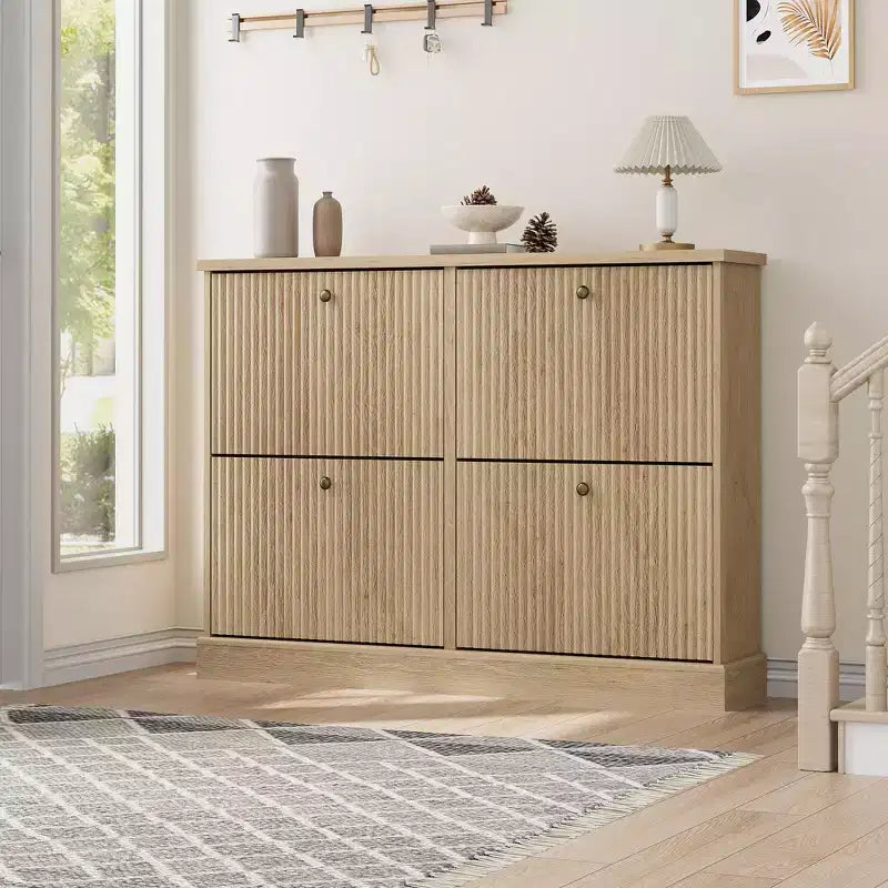 Meuble à chaussures avec 4 tiroirs basculants, organisateur de chaussures moderne et étroit avec étagères réglables, meuble à chaussures pour entrée, salon, couloir