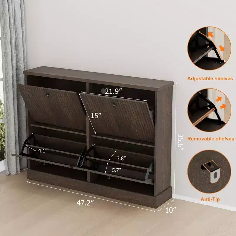 Meuble à chaussures avec 4 tiroirs basculants, organisateur de chaussures moderne et étroit avec étagères réglables, meuble à chaussures pour entrée, salon, couloir