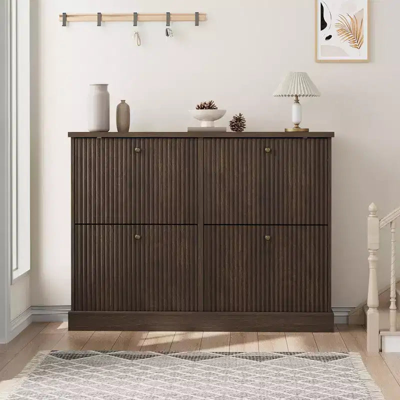 Meuble à chaussures avec 4 tiroirs basculants, organisateur de chaussures moderne et étroit avec étagères réglables, meuble à chaussures pour entrée, salon, couloir