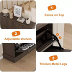 Meuble à chaussures avec 4 tiroirs basculants, organisateur de chaussures moderne et étroit avec étagères réglables, meuble à chaussures pour entrée, salon, couloir