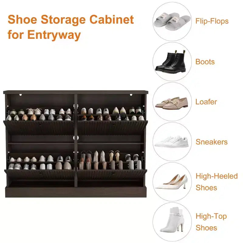 Meuble à chaussures avec 4 tiroirs basculants, organisateur de chaussures moderne et étroit avec étagères réglables, meuble à chaussures pour entrée, salon, couloir