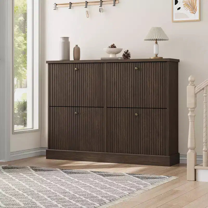 Meuble à chaussures avec 4 tiroirs basculants, organisateur de chaussures moderne et étroit avec étagères réglables, meuble à chaussures pour entrée, salon, couloir
