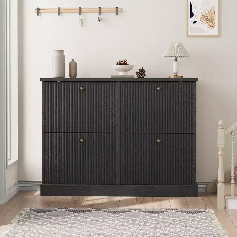 Meuble à chaussures avec 4 tiroirs basculants, organisateur de chaussures moderne et étroit avec étagères réglables, meuble à chaussures pour entrée, salon, couloir