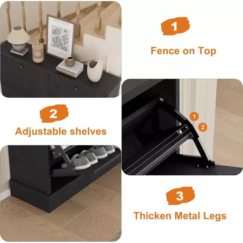 Meuble à chaussures avec 4 tiroirs basculants, organisateur de chaussures moderne et étroit avec étagères réglables, meuble à chaussures pour entrée, salon, couloir
