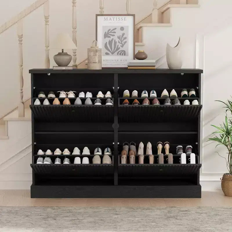 Meuble à chaussures avec 4 tiroirs basculants, organisateur de chaussures moderne et étroit avec étagères réglables, meuble à chaussures pour entrée, salon, couloir