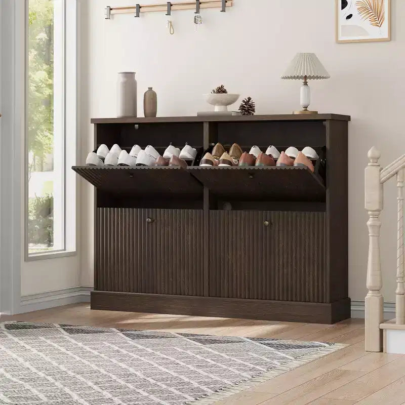 Meuble à chaussures avec 4 tiroirs basculants, organisateur de chaussures moderne et étroit avec étagères réglables, meuble à chaussures pour entrée, salon, couloir