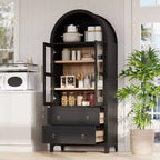 sumyeg 71 Grande Armoire de Cuisine Haute Cintrée avec Portes Vitrées, Étagères Réglables et 2 Grands Tiroirs