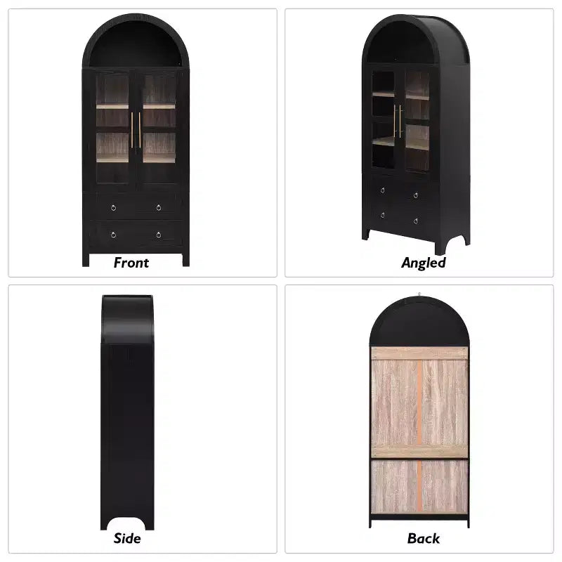 sumyeg 71 Grande Armoire de Cuisine Haute Cintrée avec Portes Vitrées, Étagères Réglables et 2 Grands Tiroirs