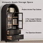 sumyeg 71 Grande Armoire de Cuisine Haute Cintrée avec Portes Vitrées, Étagères Réglables et 2 Grands Tiroirs