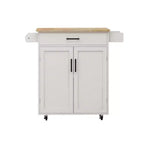 sumyeg Rolling Kitchen Island Cart with Drawer, Cabinet, Rack and Rubber Wood Top