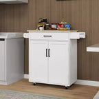 Chariot de cuisine roulant sumyeg avec tiroir, armoire, étagère et plateau en bois d'hévéa
