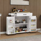 Chariot de cuisine roulant sumyeg avec tiroir, armoire, étagère et plateau en bois d'hévéa