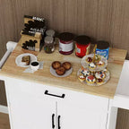 Chariot de cuisine roulant sumyeg avec tiroir, armoire, étagère et plateau en bois d'hévéa