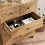 Commode Canellée. Grande Commode 5 Tiroirs avec Poignées et Pieds en Métal Doré. Organisateur de Rangement