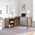 Bureau d'angle TUYOHW 47.25, poste de travail avec crédence à porte coulissante, bureau réversible pour la maison, poste de travail flottant avec dos fini