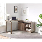 Bureau d'angle TUYOHW 47.25, poste de travail avec crédence à porte coulissante, bureau réversible pour la maison, poste de travail flottant avec dos fini
