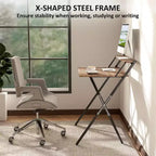 Bureau d'étude pliable TUYOHW, bureau d'ordinateur pliable avec étagère pour moniteur, cadre en acier en forme de X, bureau d'écriture pour le bureau à domicile, l'étude, les petits espaces.