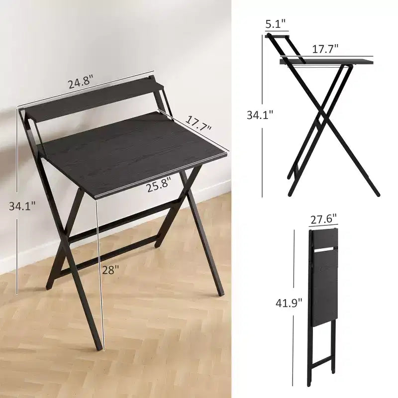 Bureau d'étude pliable TUYOHW, bureau d'ordinateur pliable avec étagère pour moniteur, cadre en acier en forme de X, bureau d'écriture pour le bureau à domicile, l'étude, les petits espaces.