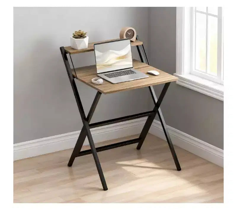 Bureau d'étude pliable TUYOHW, bureau d'ordinateur pliable avec étagère pour moniteur, cadre en acier en forme de X, bureau d'écriture pour le bureau à domicile, l'étude, les petits espaces.