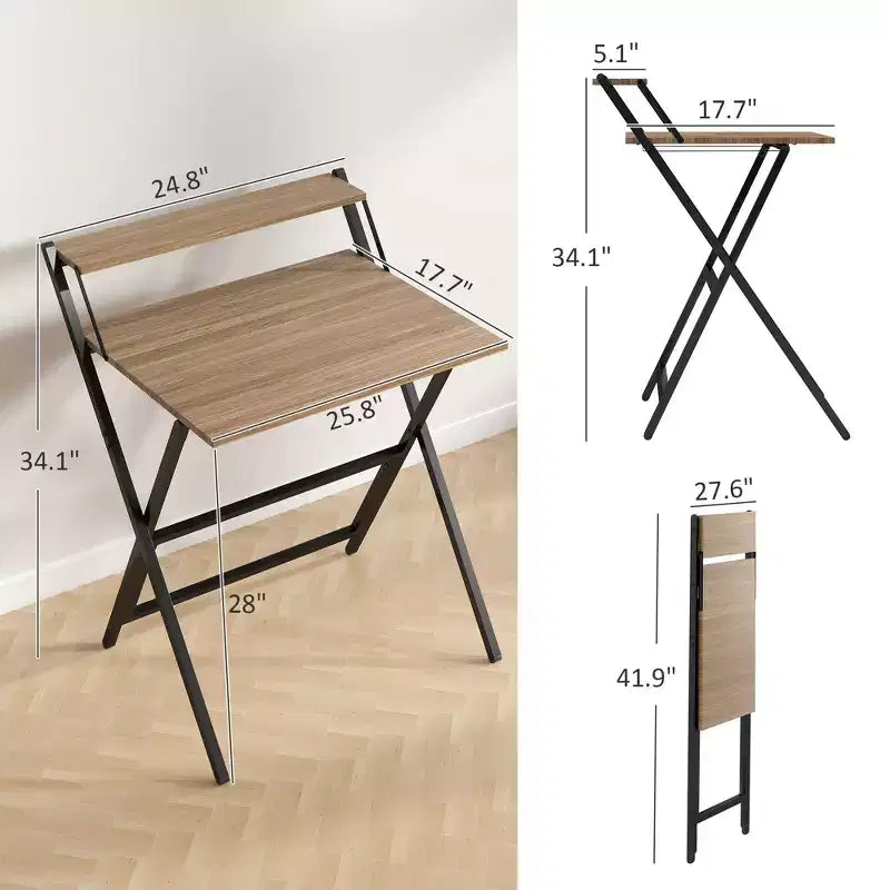 Bureau d'étude pliable TUYOHW, bureau d'ordinateur pliable avec étagère pour moniteur, cadre en acier en forme de X, bureau d'écriture pour le bureau à domicile, l'étude, les petits espaces.