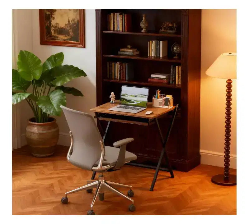 Bureau d'étude pliable TUYOHW, bureau d'ordinateur pliable avec étagère pour moniteur, cadre en acier en forme de X, bureau d'écriture pour le bureau à domicile, l'étude, les petits espaces.