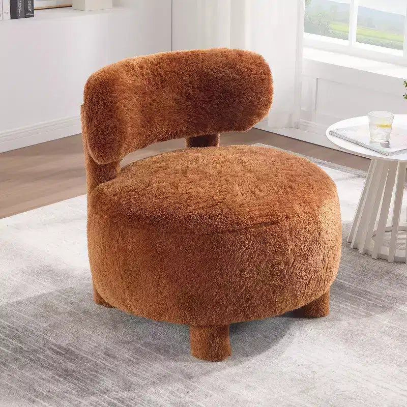 TUYOHW Chaise d'appoint moderne ronde avec dossier incurvé, chaise de lecture rembourrée épaisse avec pieds en bois, chaise d'appoint confortable pour salon, chambre à coucher