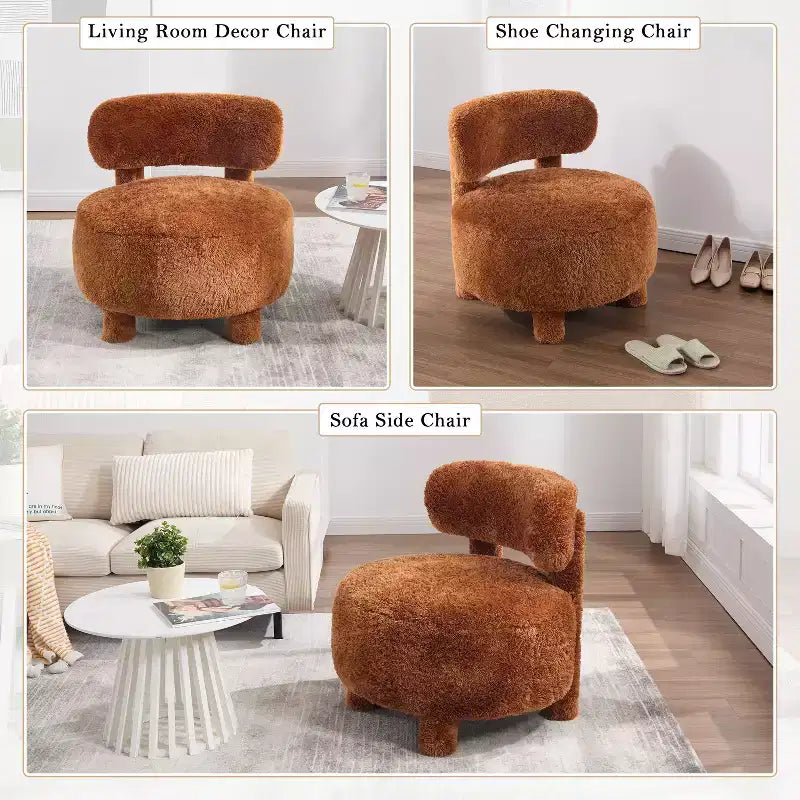 TUYOHW Chaise d'appoint moderne ronde avec dossier incurvé, chaise de lecture rembourrée épaisse avec pieds en bois, chaise d'appoint confortable pour salon, chambre à coucher