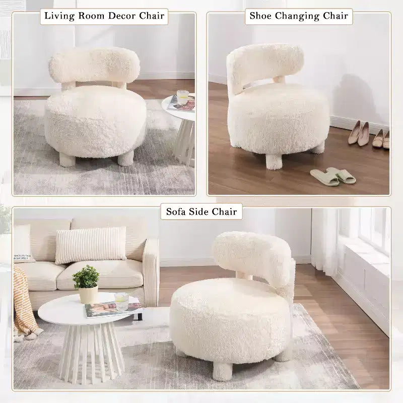 TUYOHW Chaise d'appoint moderne ronde avec dossier incurvé, chaise de lecture rembourrée épaisse avec pieds en bois, chaise d'appoint confortable pour salon, chambre à coucher