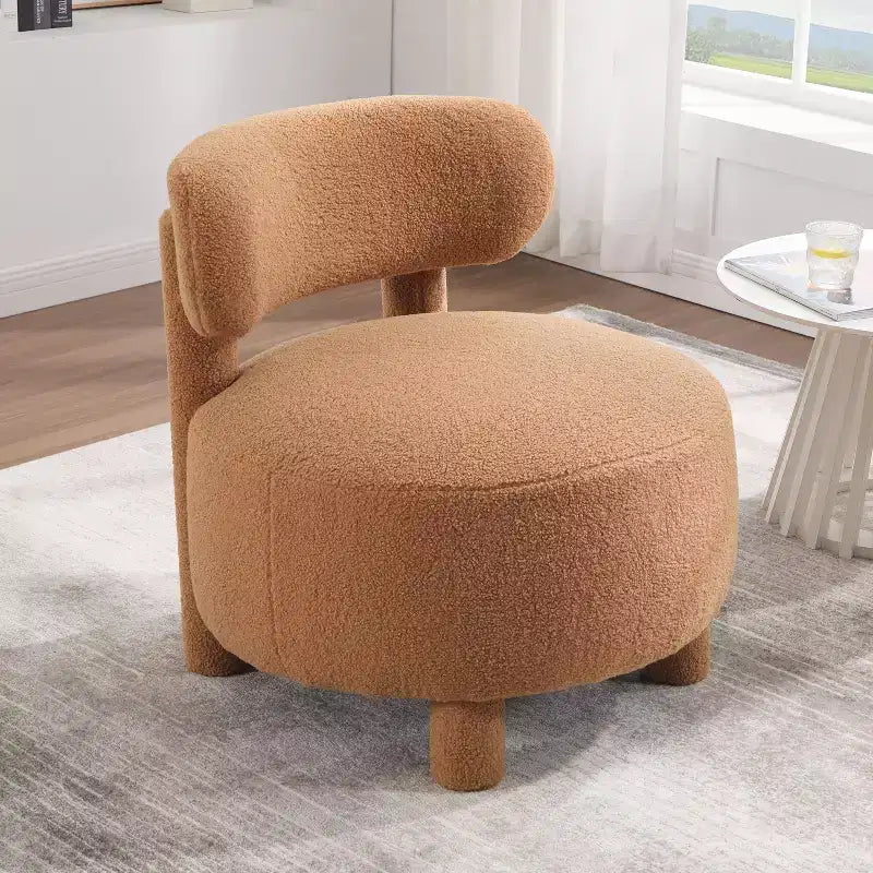 TUYOHW Chaise d'appoint moderne ronde avec dossier incurvé, chaise de lecture rembourrée épaisse avec pieds en bois, chaise d'appoint confortable pour salon, chambre à coucher