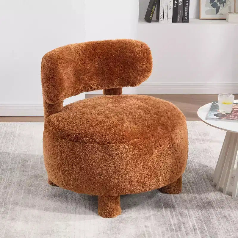 TUYOHW Chaise d'appoint moderne ronde avec dossier incurvé, chaise de lecture rembourrée épaisse avec pieds en bois, chaise d'appoint confortable pour salon, chambre à coucher