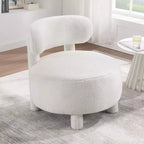 TUYOHW Modern Round Accent Chair with Curved Backrest Thick Upholstered Reading Chair with Wood Legs Cozy Side Chair for Living Room, Bedroom