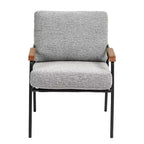 TUYOHW 23 Chaise d'appoint moderne avec accoudoirs en bois naturel, fauteuil de lecture rembourré avec cadre en métal noir, chaise longue pour salon, chambre à coucher