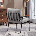 TUYOHW 23 Chaise d'appoint moderne avec accoudoirs en bois naturel, fauteuil de lecture rembourré avec cadre en métal noir, chaise longue pour salon, chambre à coucher